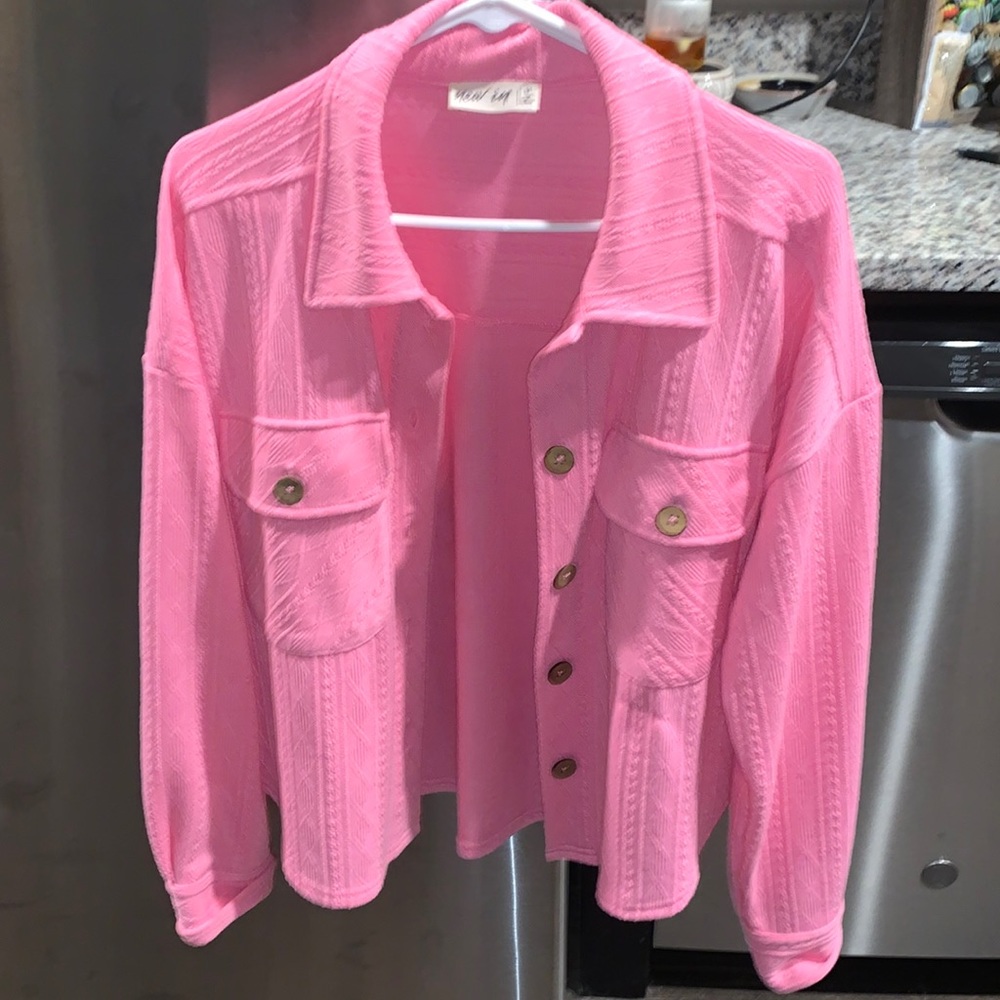 Pink button up sweater!